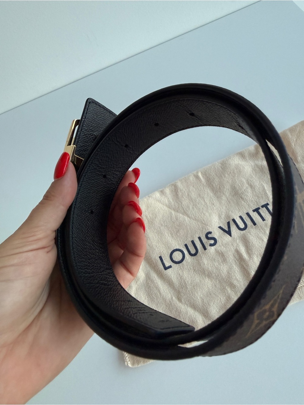 Louis Vuitton Brown Monogram Belt with Gold LV Buckle - Picture 3 of 7